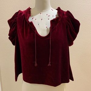 Free People Red Velvet Short Sleeve Blouse